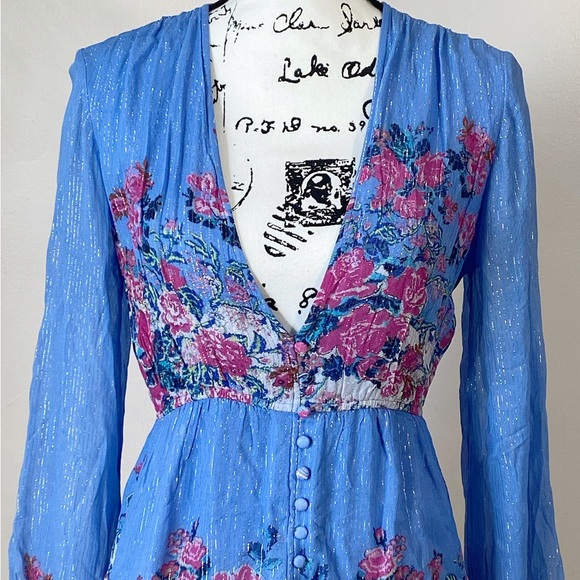 HEMANT & NANDITA Metallic Stripe Floral Minidress size M - Picture 8 of 14